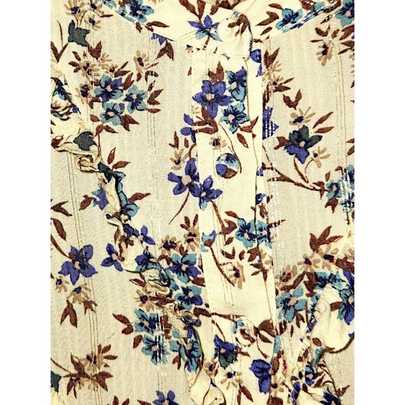 Mango Floral Ruffle Metallic Thread Button Front Coqutte Prairie Blouse Size 8 - Picture 3 of 4